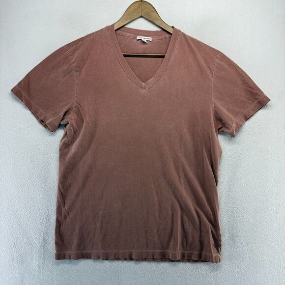 James Perse Shirt Men's 3 Large Red Blank V Neck Made In USA Casual Solid - Picture 2 of 7